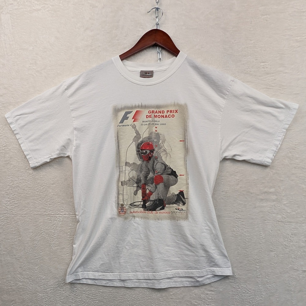VTG Monaco Grand Prix T-shirt Men's Medium White 2002 F1 Monte Carlo Racing Y2K